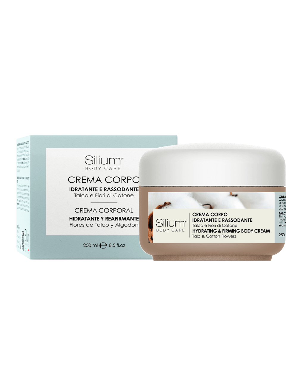 SILIUM KIT CREMA CORPO TALCO FIORI DI COTONE – IDRATAZIONE+ PROFUMO PER CAPELLI IDRATANTE