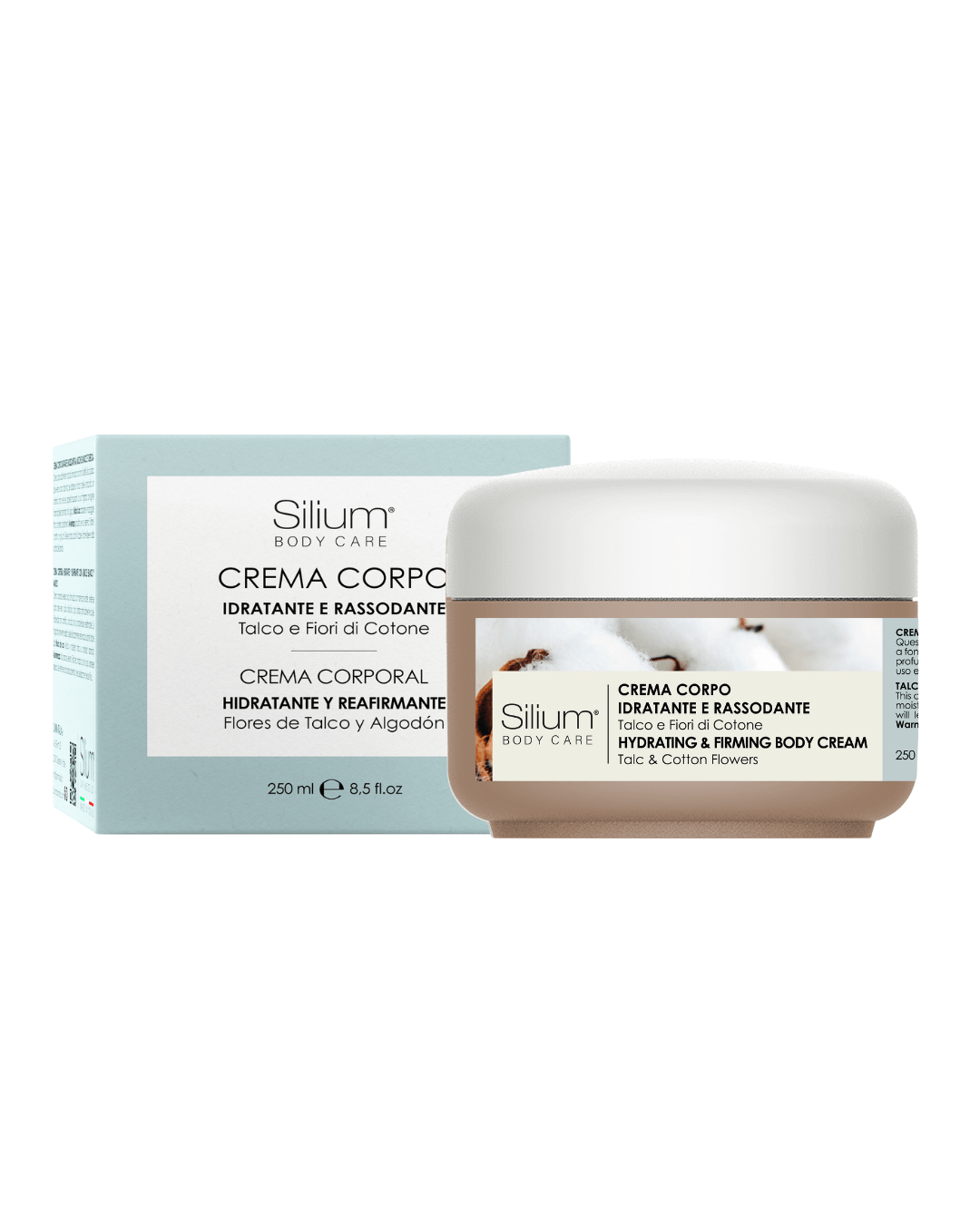 SILIUM KIT CREMA CORPO TALCO FIORI DI COTONE – IDRATAZIONE+ PROFUMO PER CAPELLI IDRATANTE