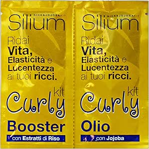 Silium Kit Curly Olio + Booster Trattamento Rivitalizzante Capelli Ricci Con Jojoba Ed Estratti Di Riso 2 Bustine 12ml